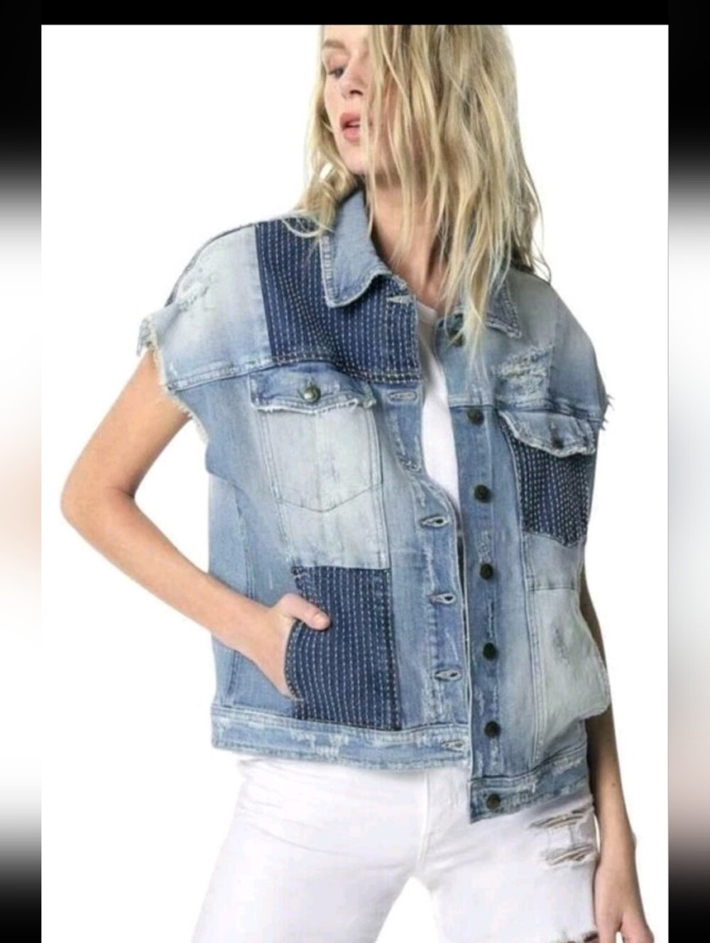 Joe's Jeans Light Blue Denim Vest with Leather Patch